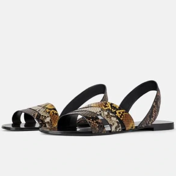zara animal print flat sandals